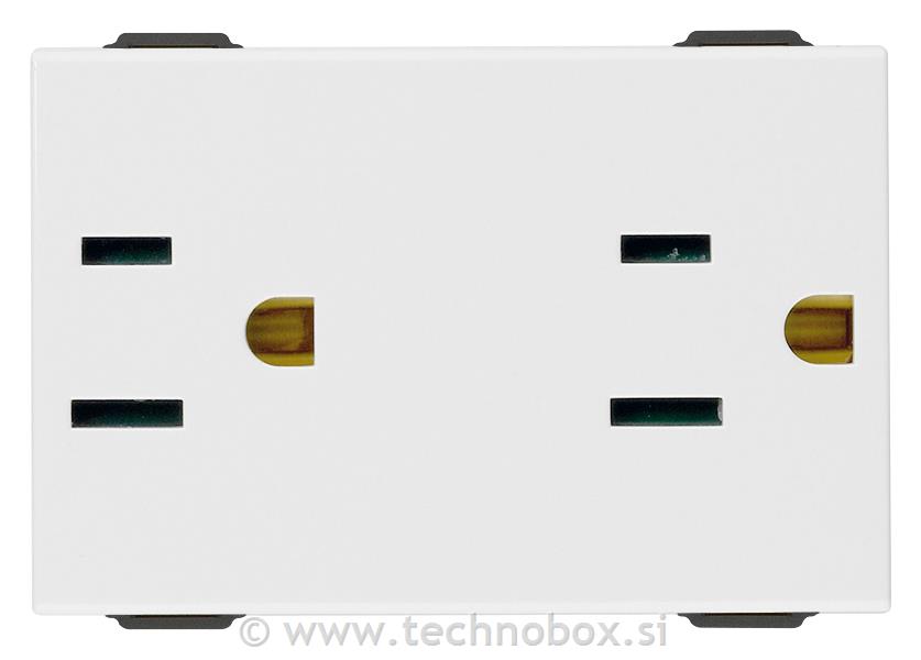 Vtičnica dvojna 2P+E 15A USA bela