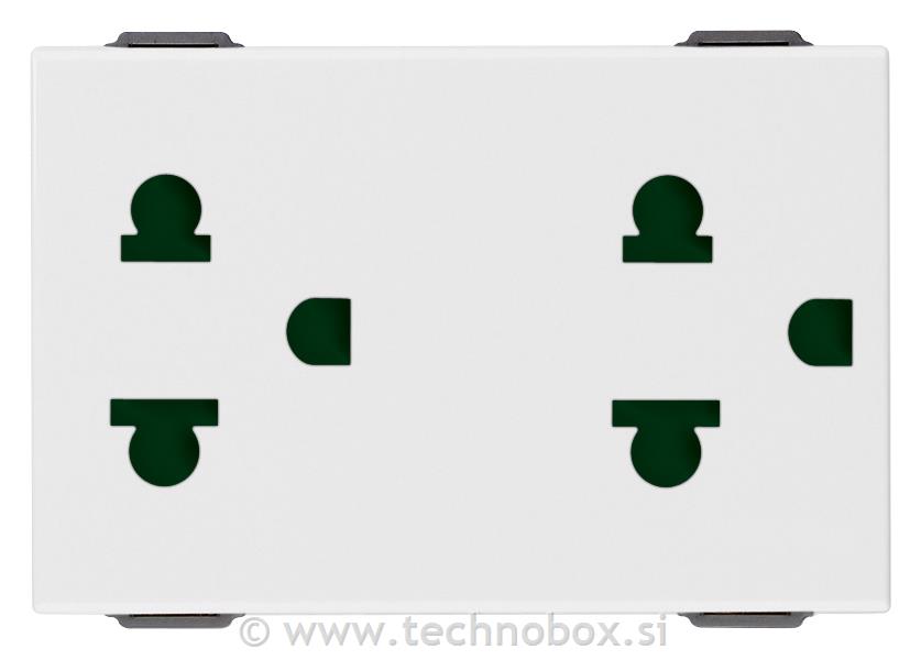 Vtičnica dvojna 2P+E 16A USA+EU šuko bel