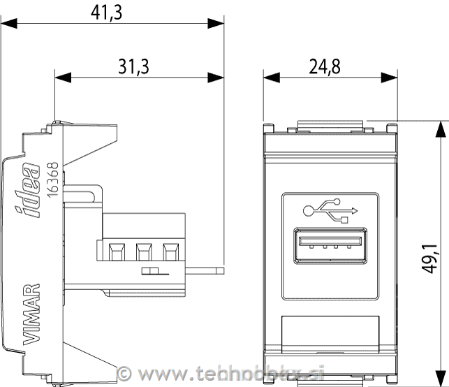 Vtičnica 1M USB antracit