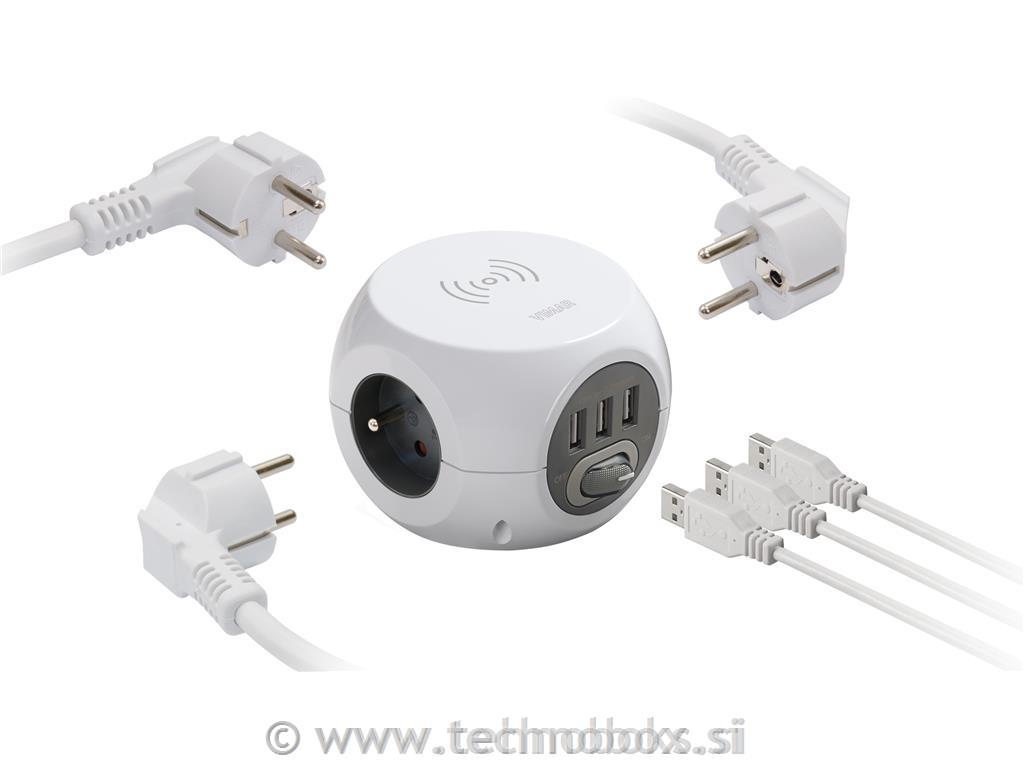 Razdelilec 3xšuko+3USB+Qi