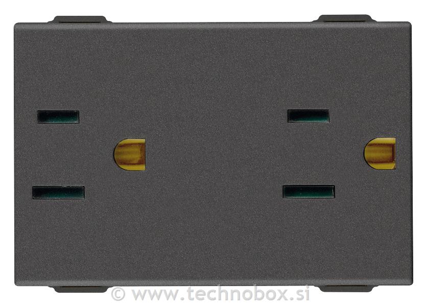 Vtičnica dvojna 2P+E15A USA karbon. mat