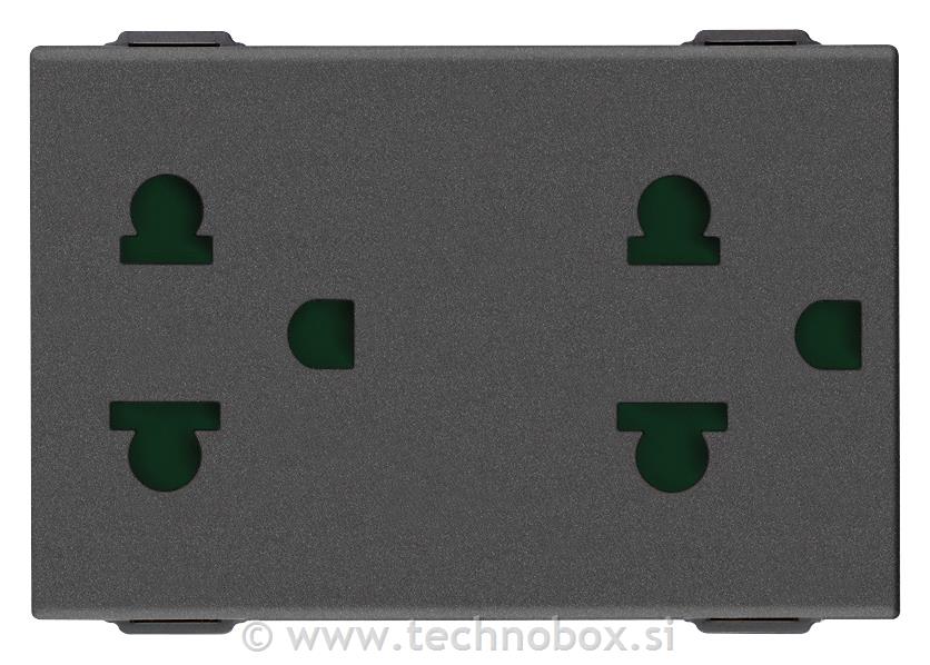 Vtičnica dvojna 2P+E 16A USA+EU karb mat
