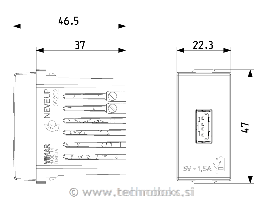 Vtičnica USB 5V 1,5A 1M 09292 karbon črn