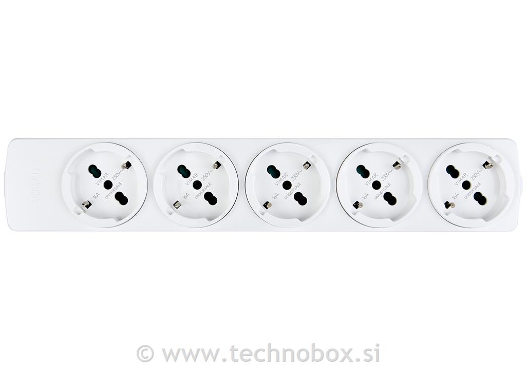 Razdelilec 5 šuko vtičnice beli
