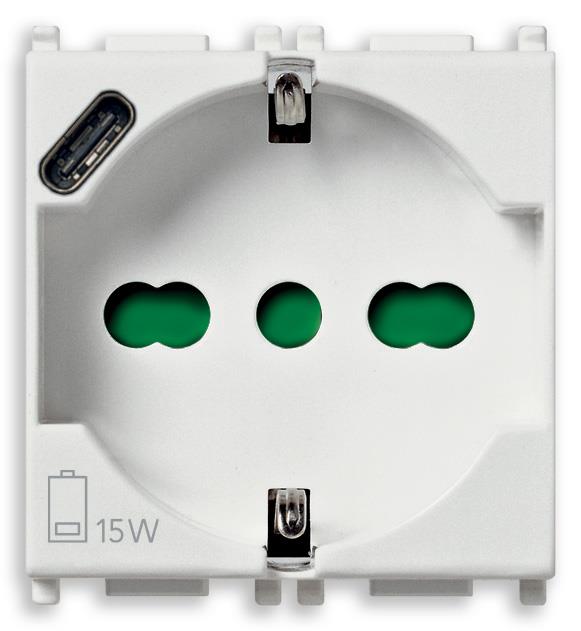 Vtičnica šuko 2P+E 16A 2M bela PLANA+USB