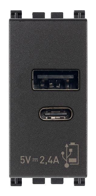 Vtičnica USB A+C 5V 2,4A 1M antracit