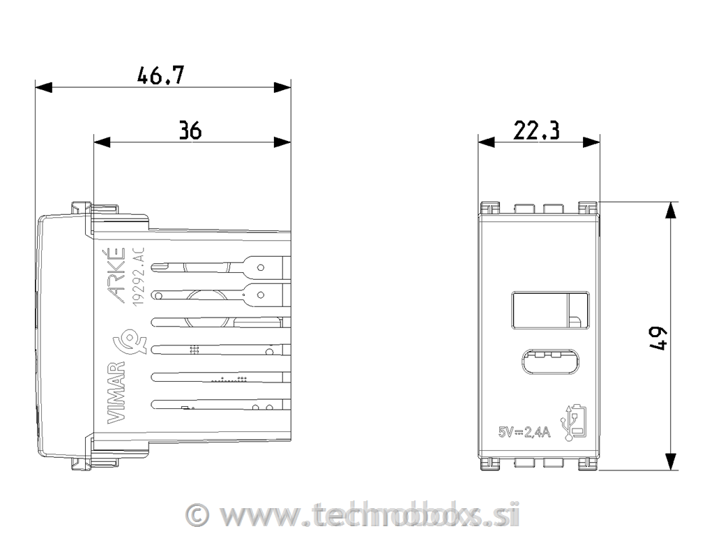 Vtičnica USB 2,4A 1M A+C 5V bel