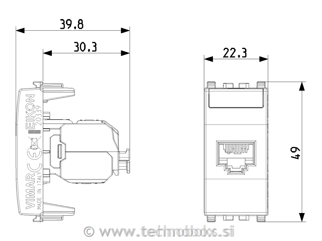Vtičnica za adapter RJ45 Cat6 20339.13.N