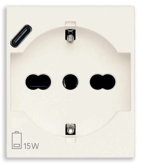 Vtičnica šuko 2P+E 16A 2M bela LINEA+USB