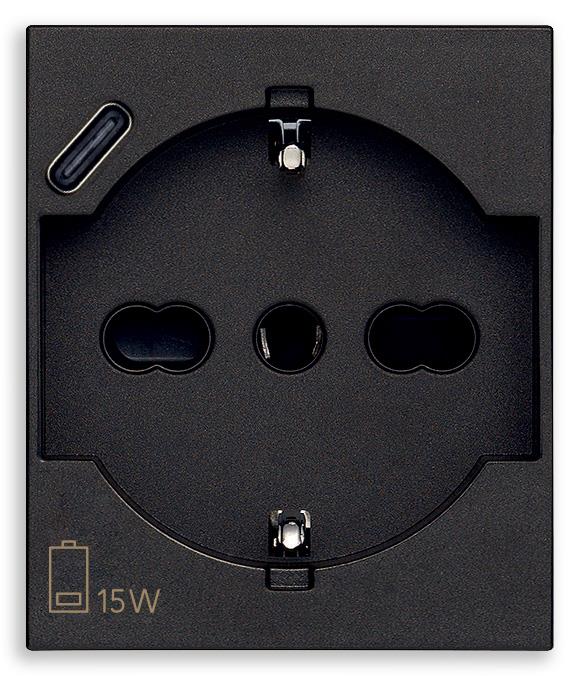 Vtičnica šuko 2P+E 16A 2M črna LINEA+USB