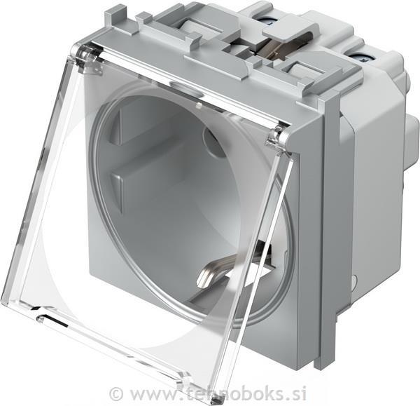 Vtičnica modul šuko 250V s pokr.sreb-pro