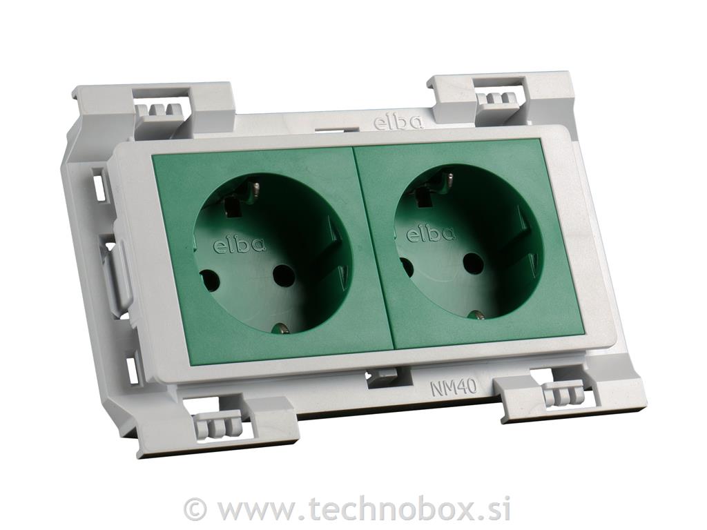 Vtičnica AT mod SET 2xšuko 4M zelena