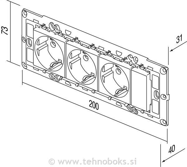 Vtičnica za parapetni kanal 3X2P TEM