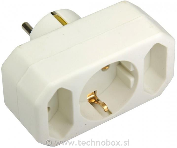 Razdelilec euro šuko+2Xeuro bel
