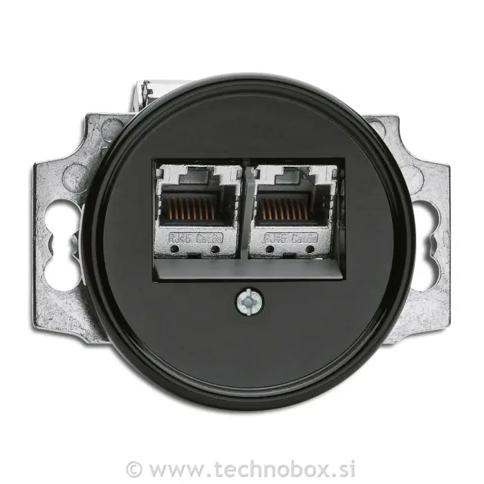 Vtičnica p/o 2xRJ45 Cat.6a Bakelit črna