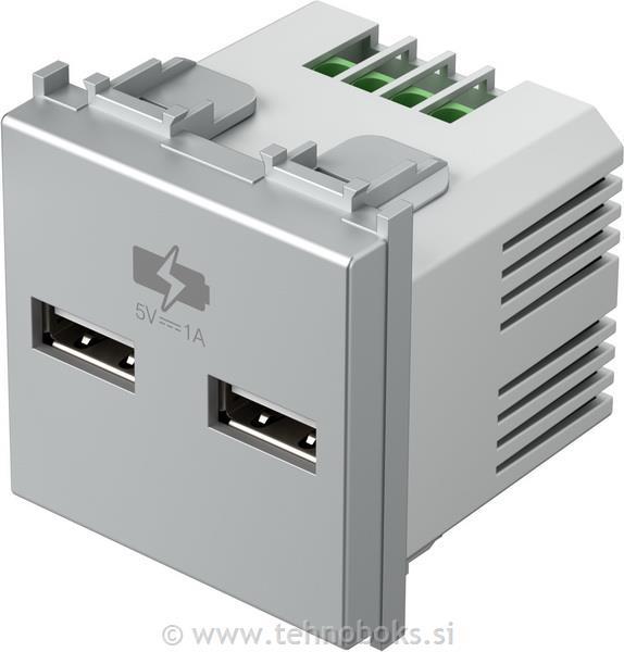 Vtičnica modul USB 5V/1A 2M srebrna