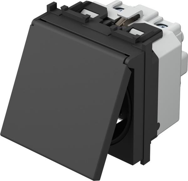 Vtičnica modul šuko s črn. pokr. 2M črna