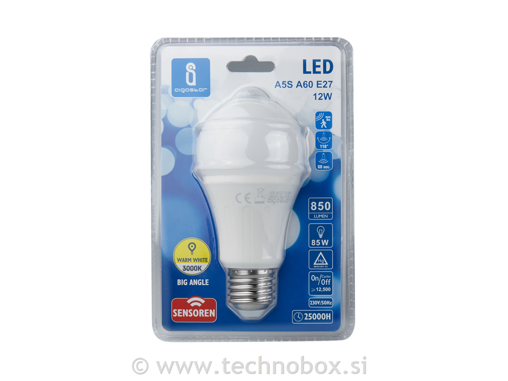 Žarnica LED s senzorjem 12W E27 3000K