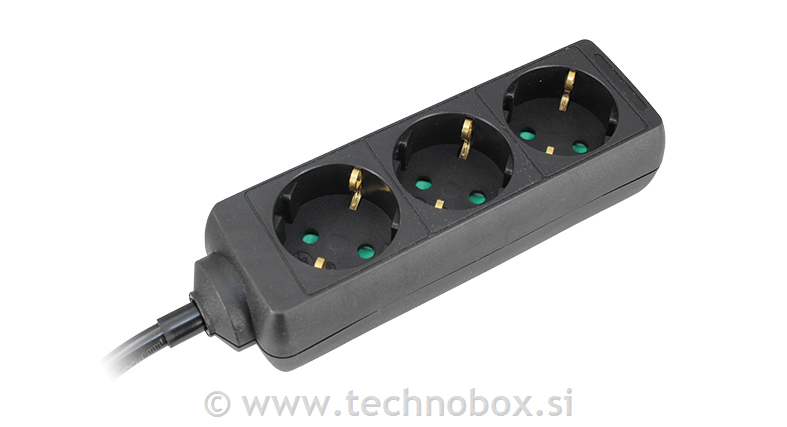 Podaljšek 3/3m brez stikala črn