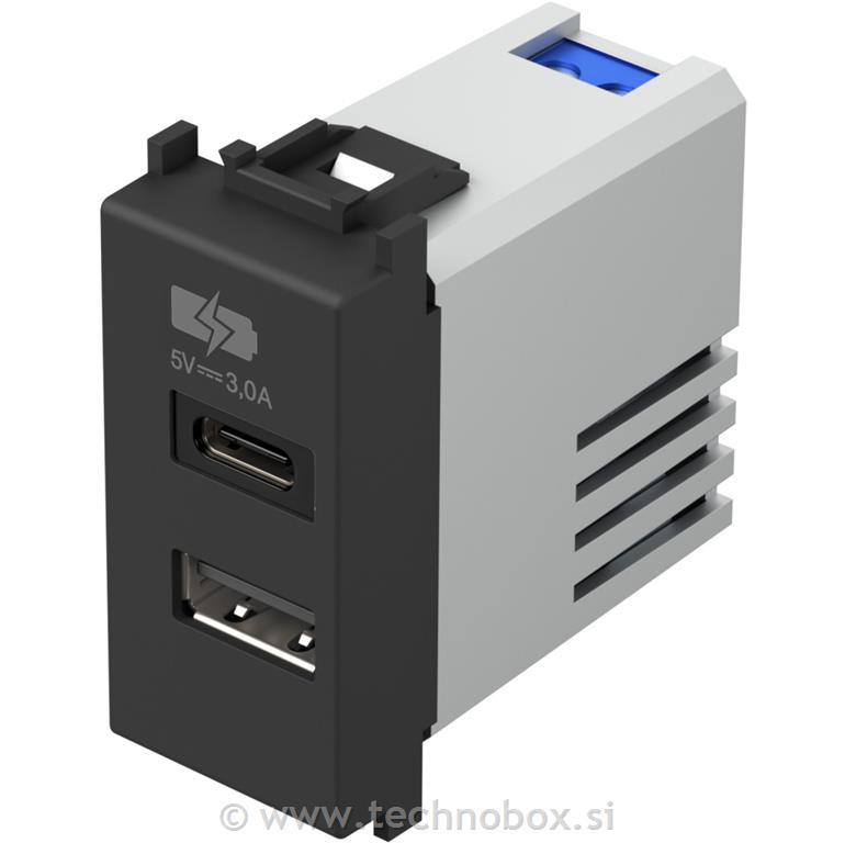 Vtičnica modul USB 5V/3,0A 1M črna