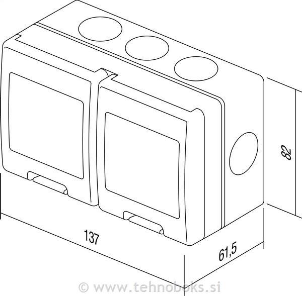 Ohišje n/o cubo 2x2M sivo IP55