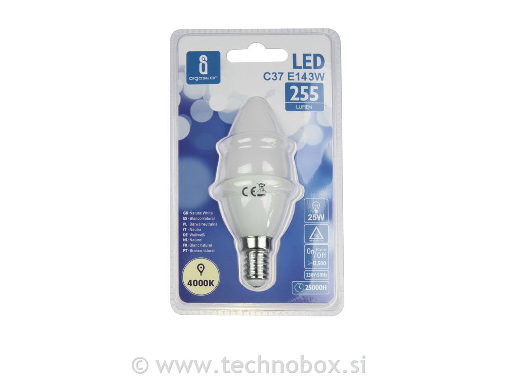 Žarnica LED E14 3W 4000K svečka