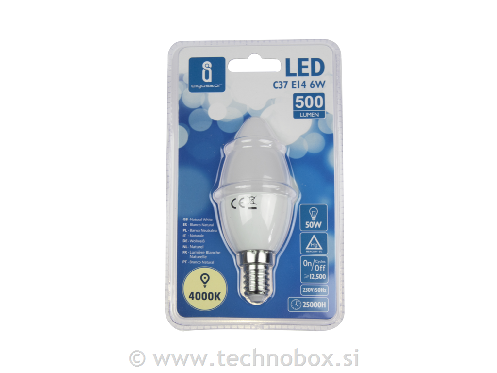 Žarnica LED E14 6W 4000K svečka