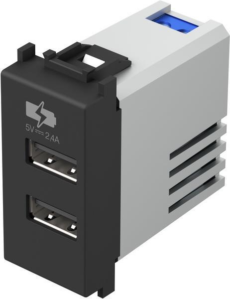Vtičnica modul USB 5V/2,4A 1M 2xvtič črn