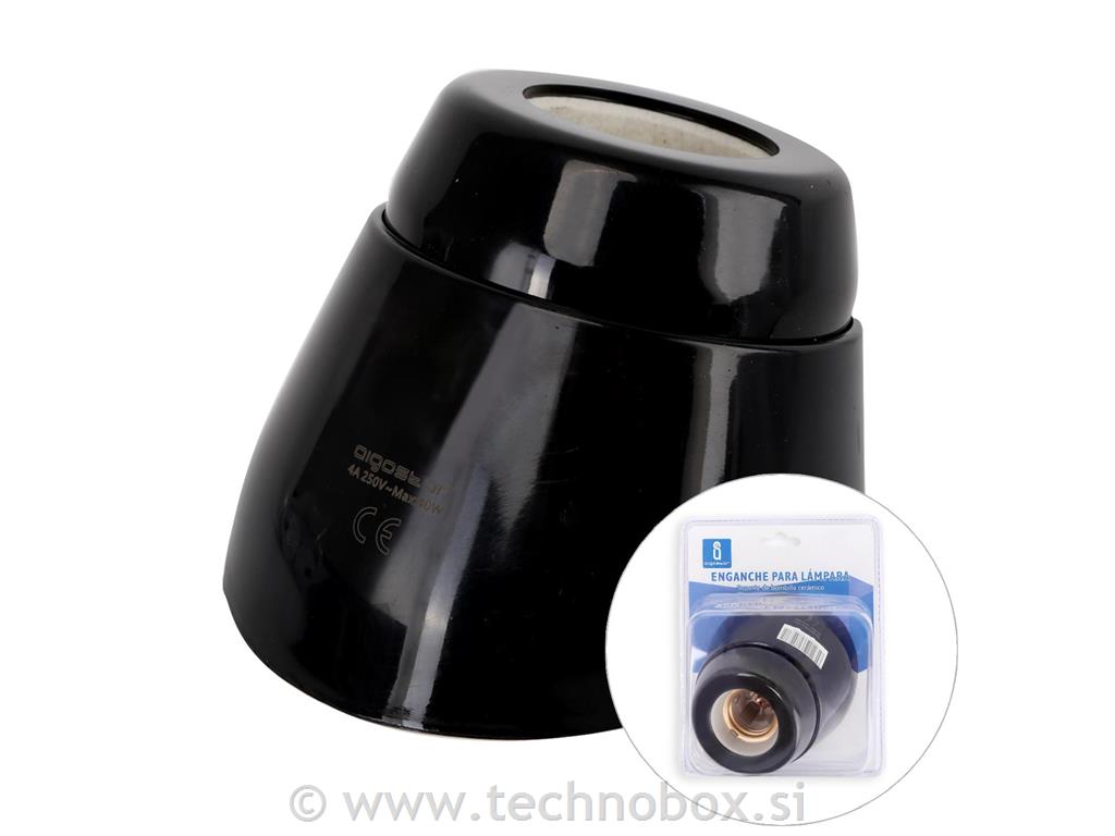 Nosilec keramični E27 kotni črni 40W max