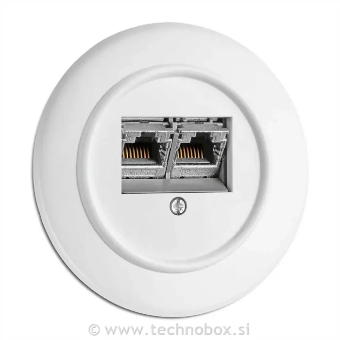 Vtičnica p/o 2xRJ45 Cat.6a Duroplast bel