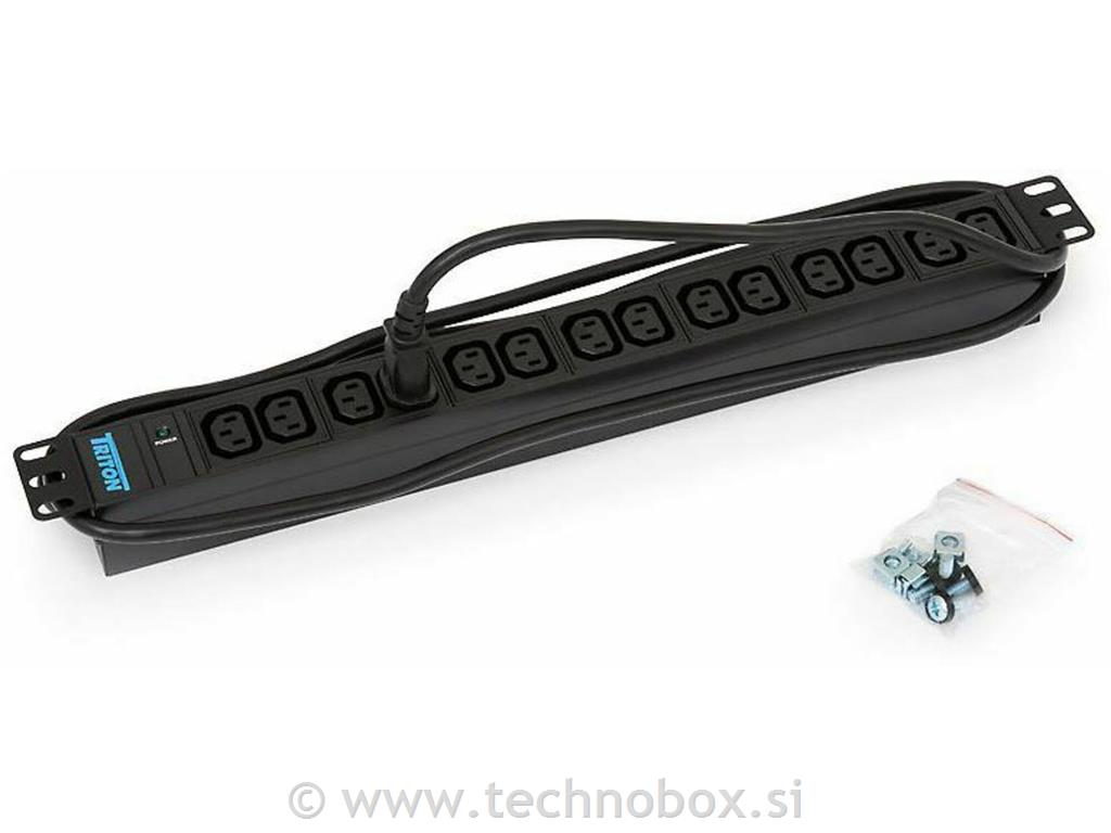 Razdelilec 48cm 14xeuroC13 ALU črn