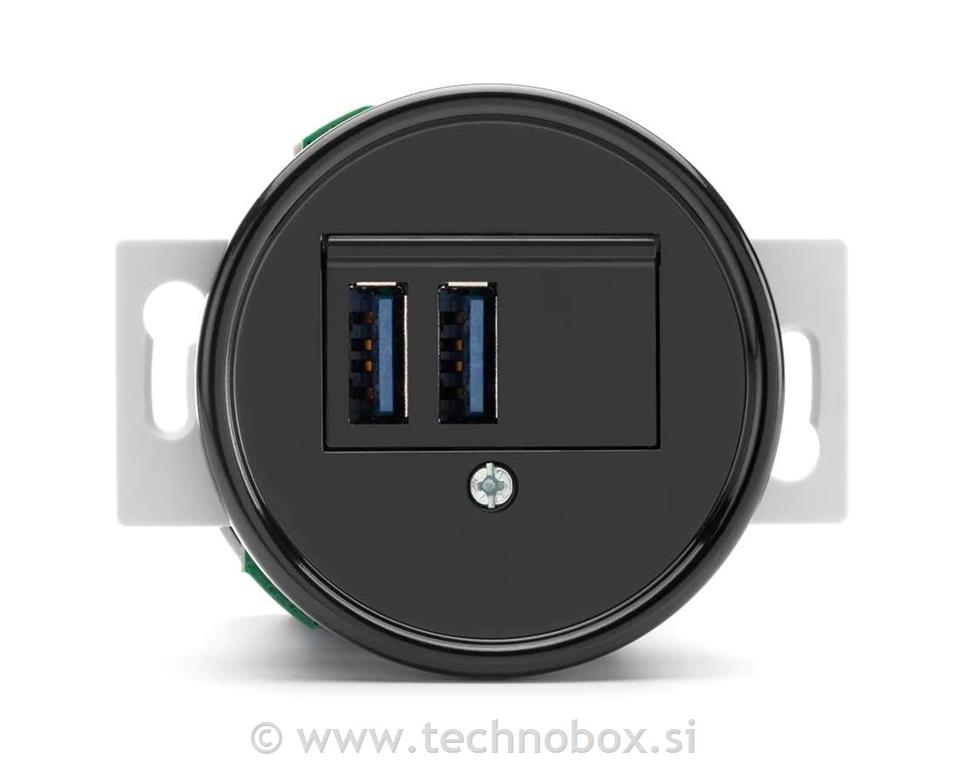 Vtičnica p/o 2xUSB Bakelit črna