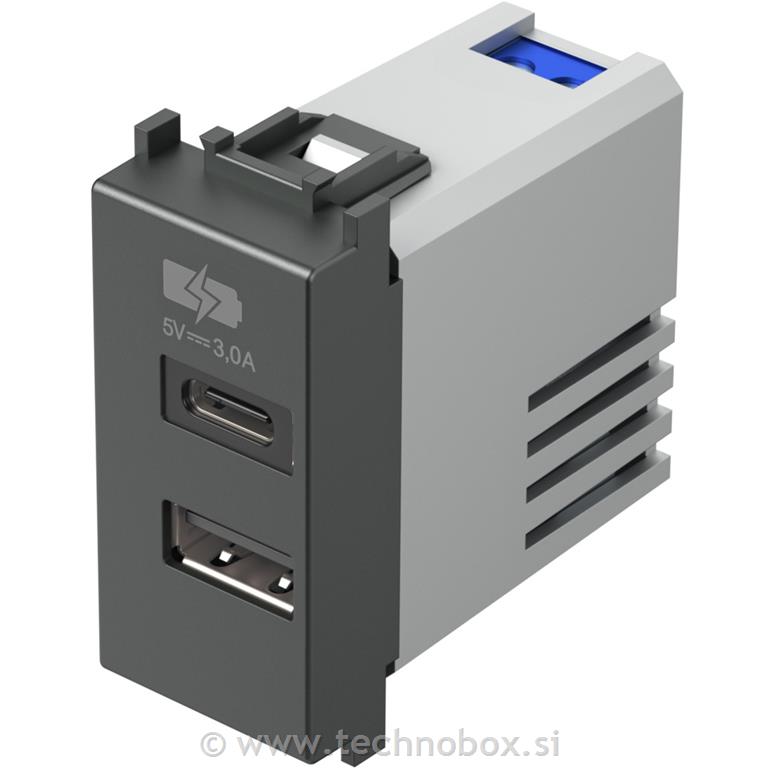 Vtičnica modul USB 5V/3,0A 1M antracit