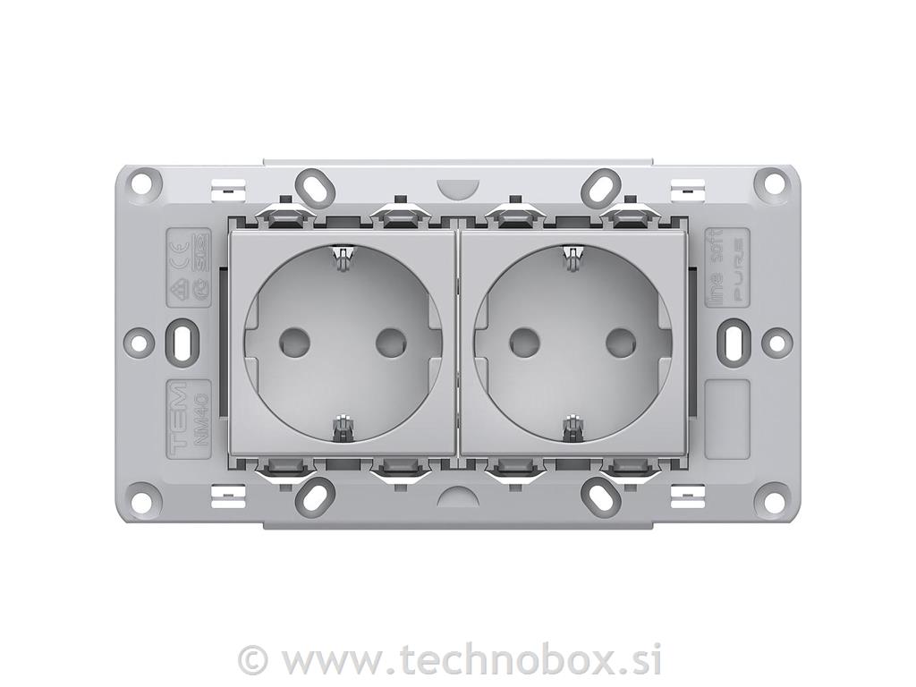 Vtičnica za parapetni kanal 2X2P srebrna