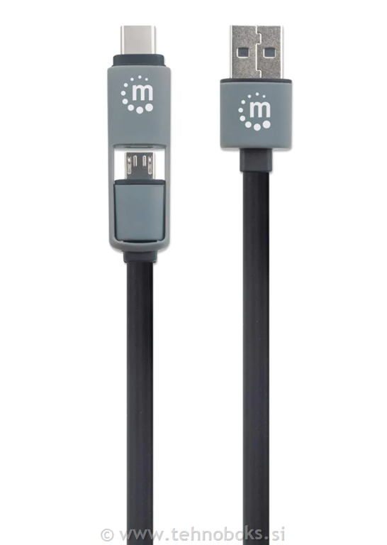 Avtopolnilec 2 USB + kabel 1m črn