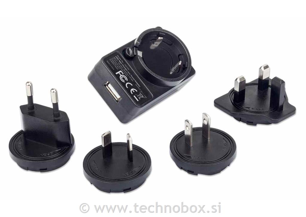 Polnilec USB z potovalnimi adapterji črn