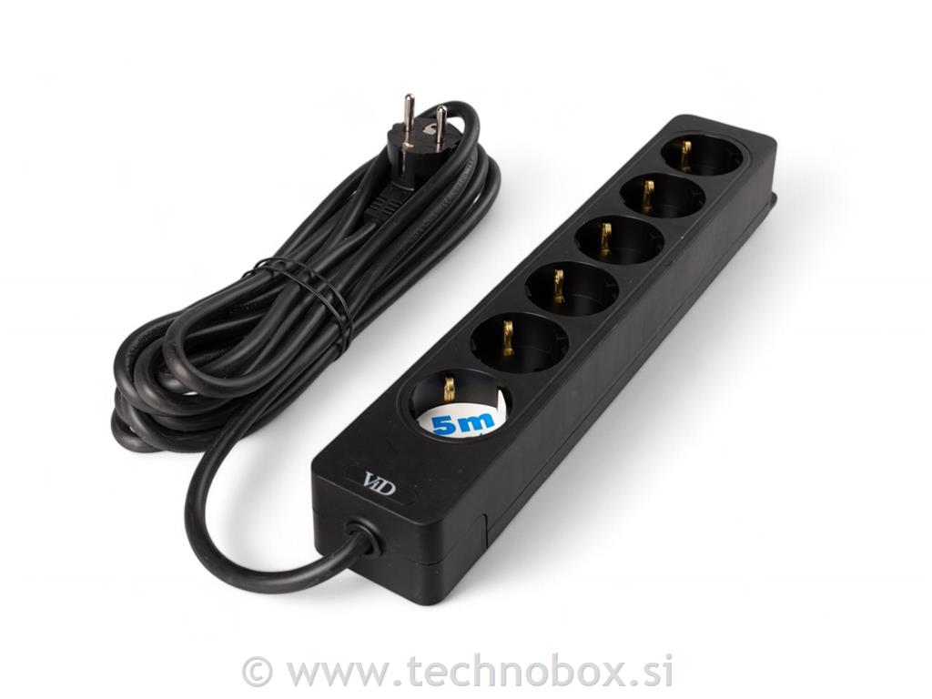 Podaljšek 6/5m črn z stikalom