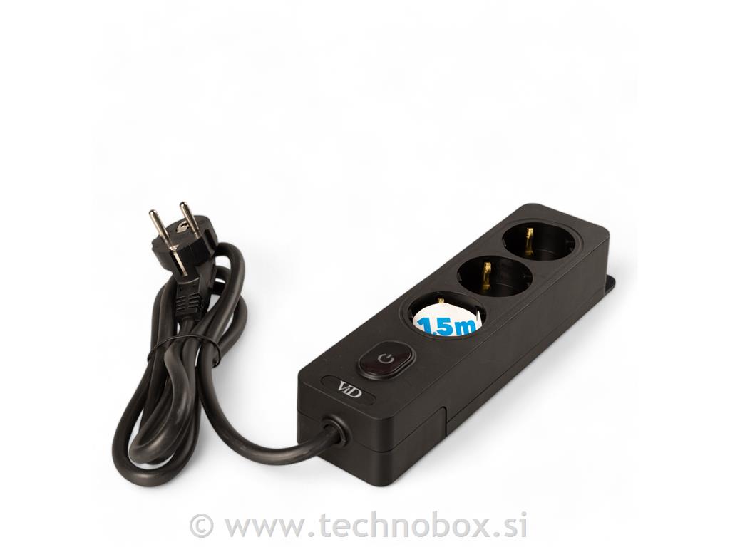 Podaljšek VID 3/1,5m s stikalom črn