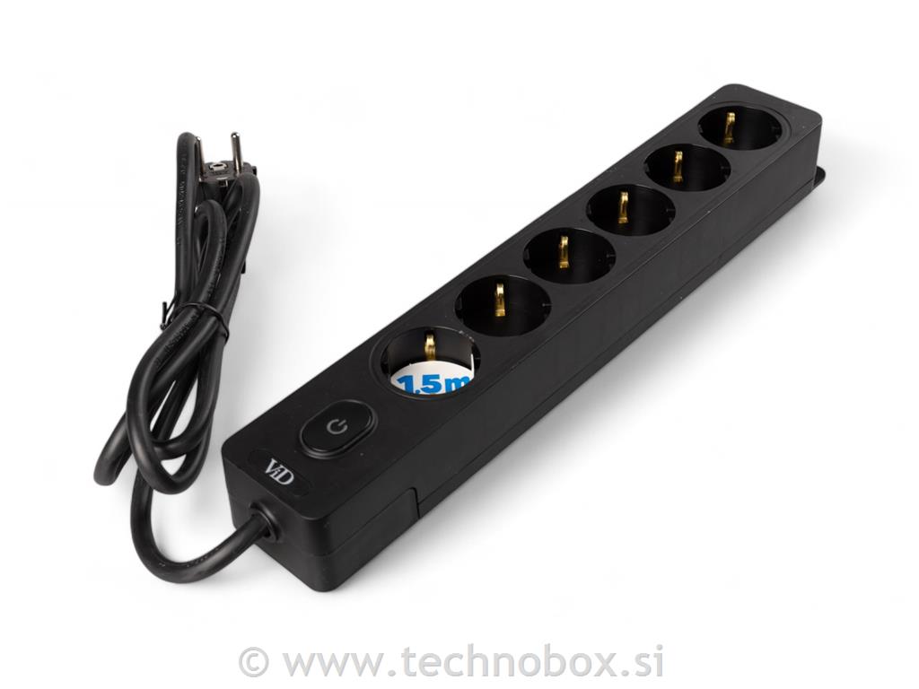 Podaljšek VID 6/1,5m s stikalom črn