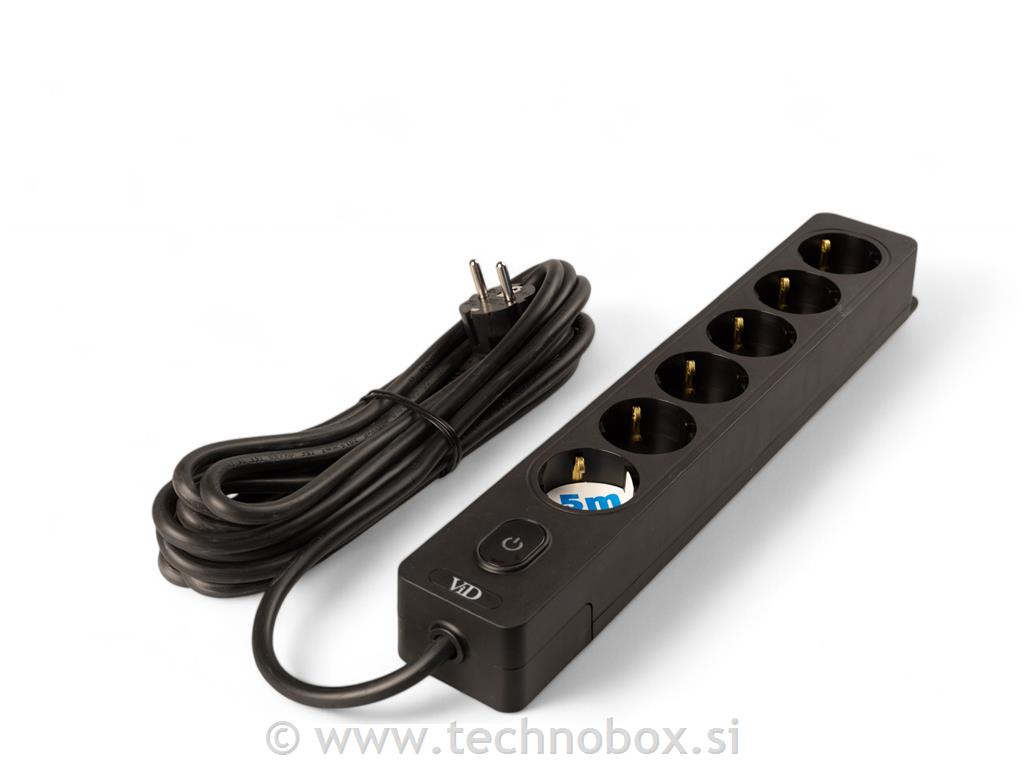 Podaljšek VID 6/5m s stikalom črn