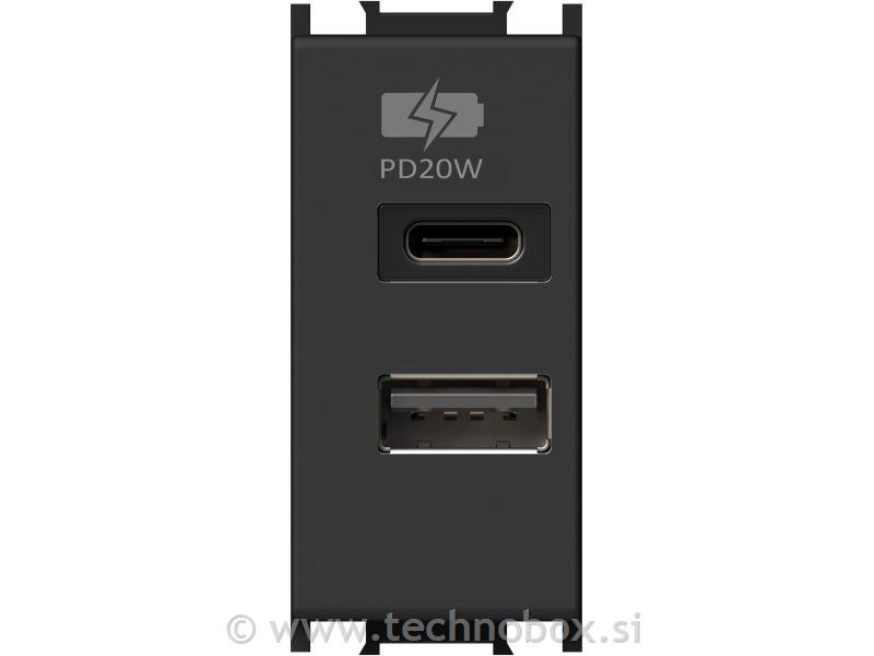 Vtičnica modul USB 20W 5V/3,0A 1M črna