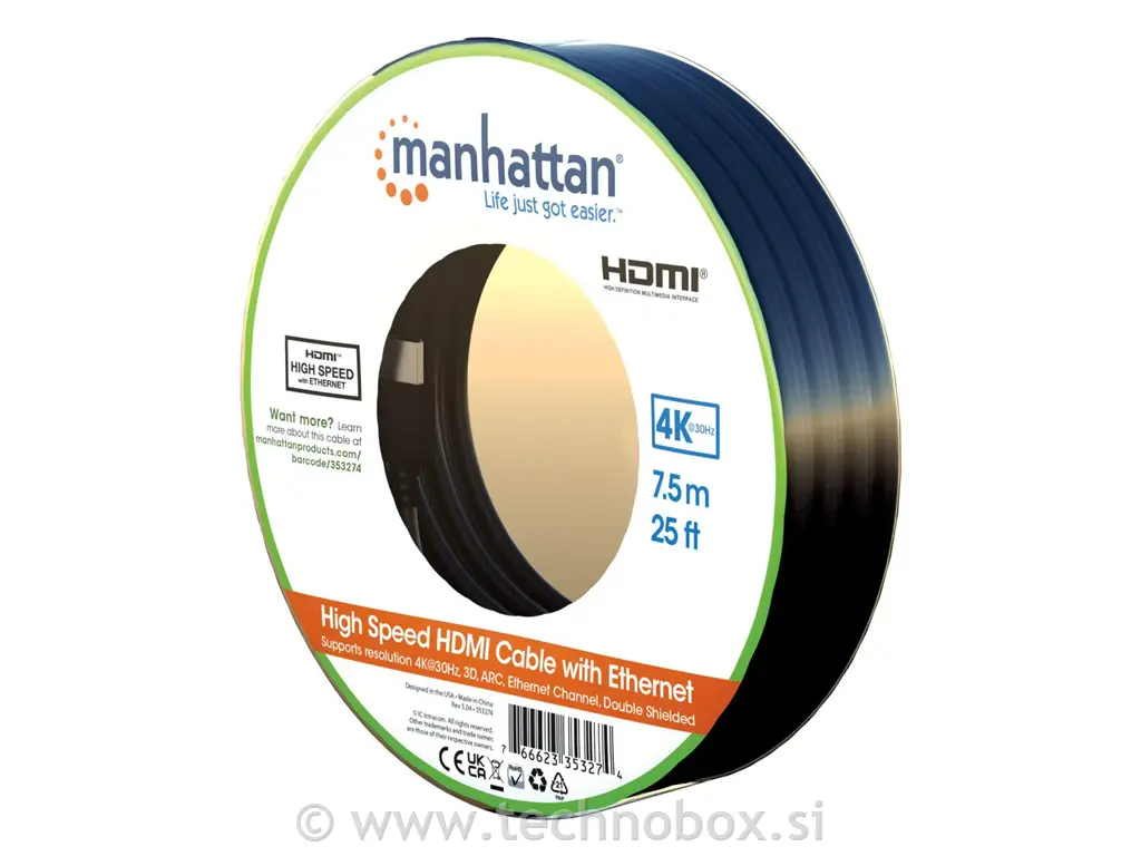 Kabel HDMI 4K 60Hz Flat črn 7,5m