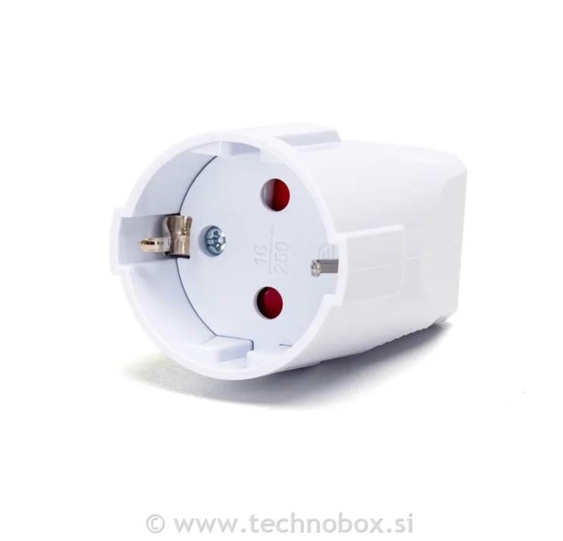 Vtičnica šuko ravna za na kabel bela 16A
