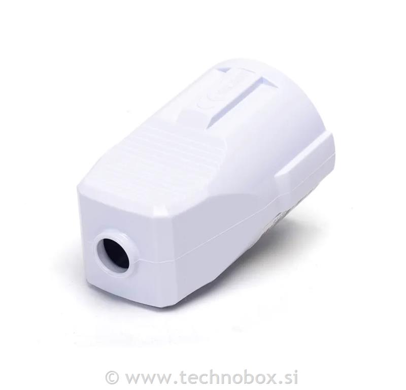 Vtičnica šuko ravna za na kabel bela 16A
