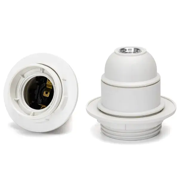 Okov E27 PVC bel, z matico in pritrdilom