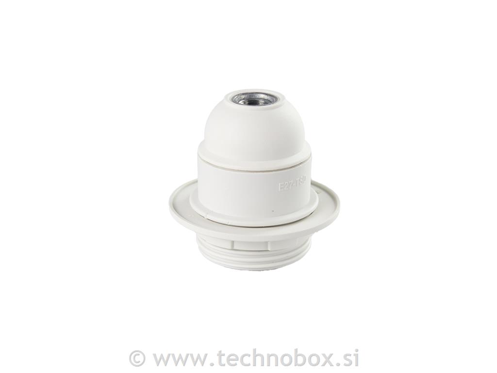 Okov E27 PVC bel, z matico in pritrdilom
