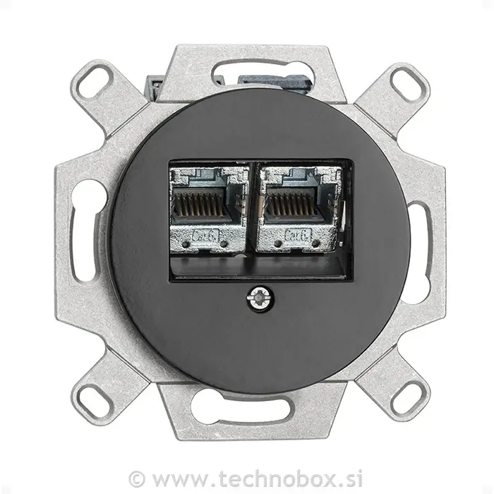 Vtičnica p/o 2xRJ45 Cat.6a porcelan črna