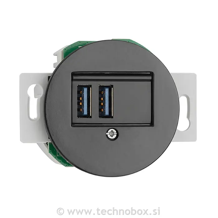 Vtičnica p/o 2xUSB 2,5A porcelan črna