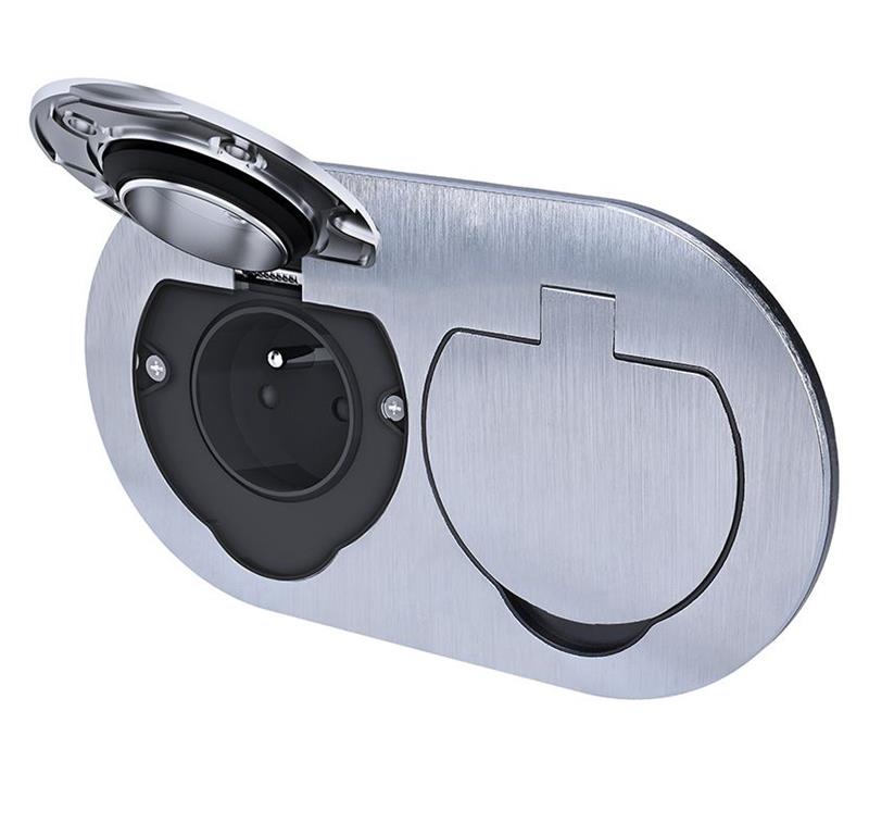 Vtičnica 4M 2x220V brušen Inox IP55 oval