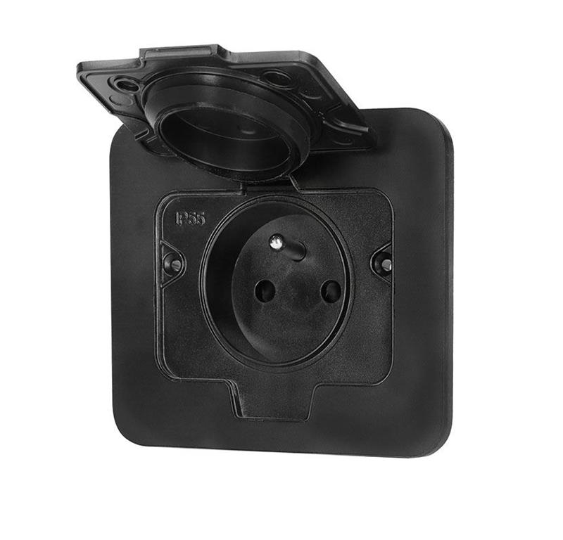 Vtičnica 2M 1x220V mat črna IP55